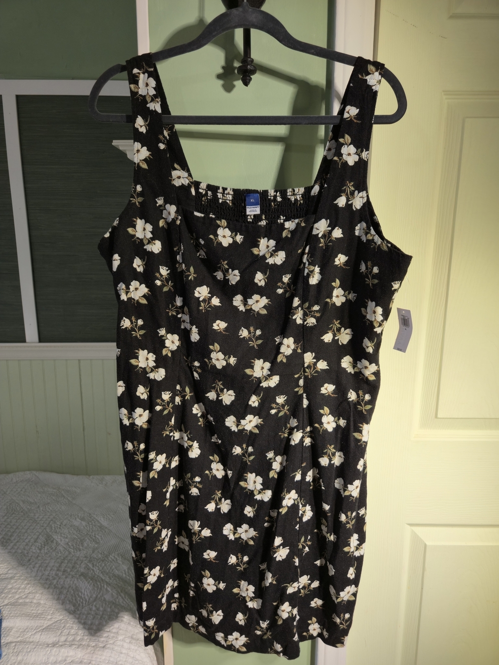Old Navy Black Mini Dress with White And Yellow Floral Print
